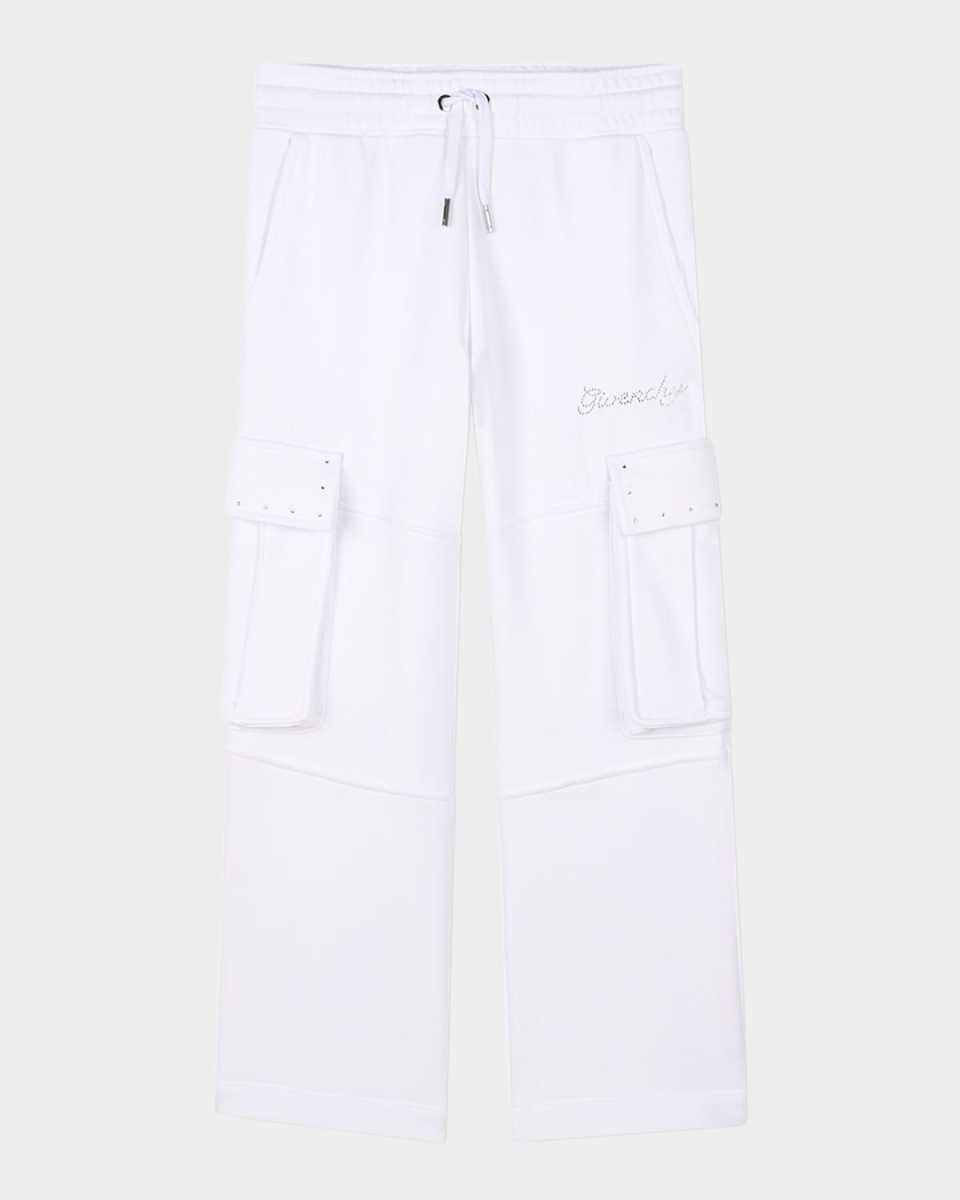 Girl's Rhinestone Logo-Print Trousers, Size 4-